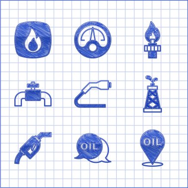 Word benzini doldur benzini doldur benzini doldur benzini doldur benzini pompa başlığı Metalik borular ve yangın ve alev ikonuyla vanayı ayarla. Vektör.