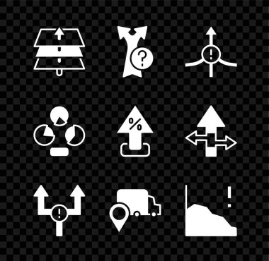 Katman Oku Sevkiyatını Mali büyümeyi takip eden ayarla. Pasta grafiği bilgisini azalt ve ok simgesini yukarı çek. Vektör.