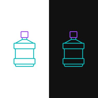 Beyaz ve siyah arkaplanda izole edilmiş temiz su ikonu olan büyük bir şişe. Soğutucu için plastik kap. Renkli taslak konsepti. Vektör