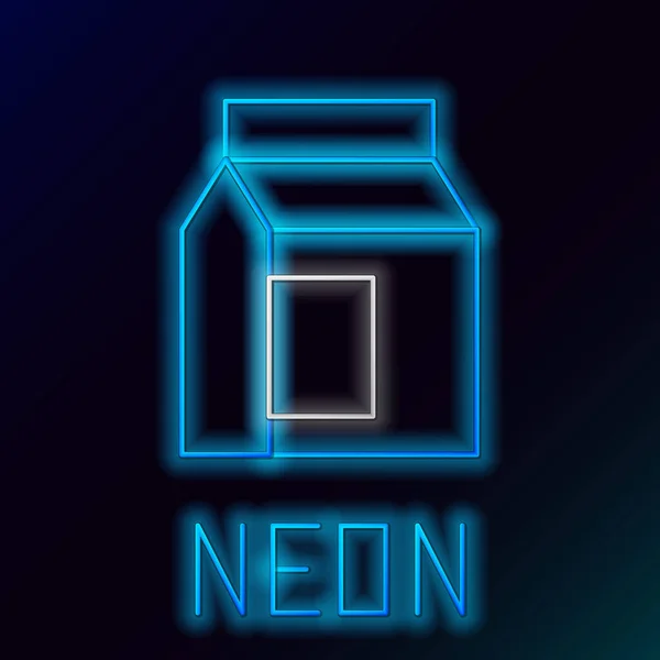 Zářící Neonová Čára Papírové Balení Pro Ikonu Mléka Izolované Černém — Stockový vektor