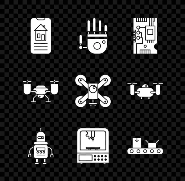 Set Smart Home Mechanische Roboterhand Elektronische Computerkomponenten Motherboard Digital Chip — Stockvektor