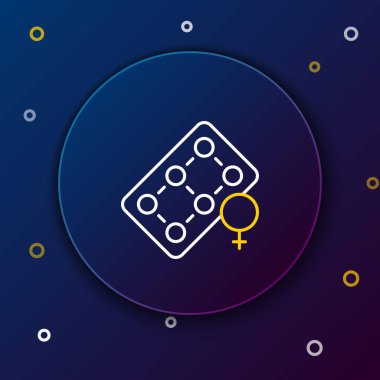 Mavi arka planda izole edilmiş doğum kontrol hapı ikonu hattı. Doğum kontrol hapı. Renkli taslak konsepti. Vektör