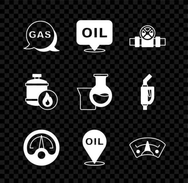 Set Helyszín Benzinkút Word Oil Fémcsövek Szelep Motor Gauge Töltse — Stock Vector