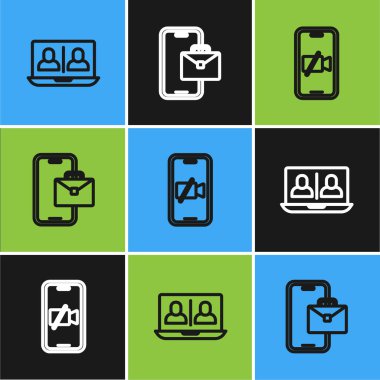 Görüntülü sohbet konferansını ayarla. Kamera kapalı ve Freelancer simgesi. Vektör.