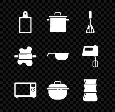 Kesme tahtası Spatula Mikrodalga fırın Türk Türk mangırı ve kızartma tavası ikonu. Vektör.