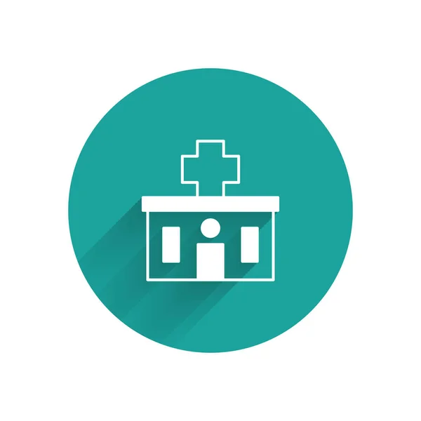 White Medical Hospital Building Cross Icon Isolated Long Shadow Background - Stok Vektor