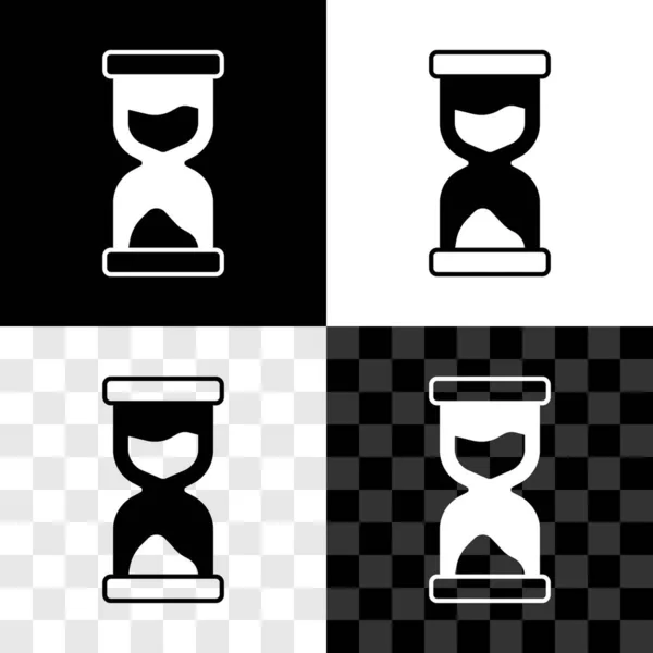 Set Old Hourglass Flowing Sand Icon Isolated Black White Transparent — Stock Vector