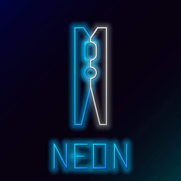 Gloeiende Neon Lijn Oude Houten Kleding Pin Pictogram Geïsoleerd Zwarte — Stockvector