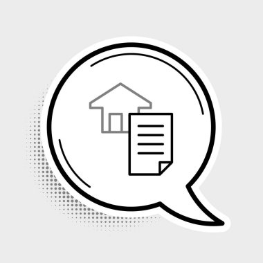 Line House 'un sözleşme ikonu gri arka planda izole edildi. Sözleşme oluşturma hizmeti, belge oluşumu, başvuru formu bileşimi. Renkli taslak konsepti. Vektör