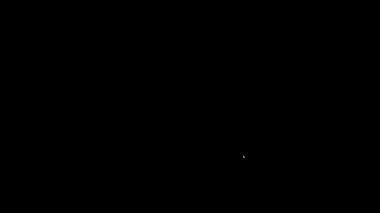 Beyaz çizgi posta pulu ve dağ simgesi siyah arkaplanda izole edilmiş. 4K Video hareketli grafik canlandırması