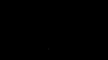 Siyah arka planda izole edilmiş, çömlek simgesindeki beyaz çizgi ağacı. Saksıda saksı bitkisi. Ev ve iç mekan için doğal dekor. Saksı bitkisi işareti. 4K Video hareketli grafik canlandırması