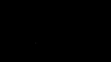 Siyah arka planda izole edilmiş bir tepsi yiyecek ikonu ile kaplanmış beyaz çizgi. Tepsi ve kapak işareti. Kapaklı bir restoran saati. Mutfak eşyaları sembolü. 4K Video hareketli grafik canlandırması