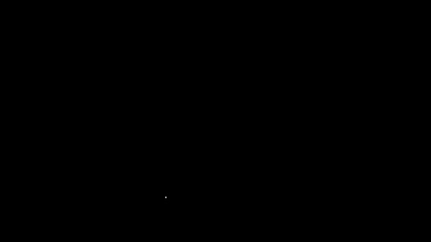 Línea blanca Nota de papel con el icono del pulsador fijado aislado sobre fondo negro. Signo de papel Memo. Animación gráfica de vídeo 4K — Vídeo de stock