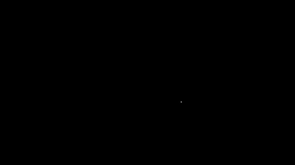 Línea blanca Icono del billete de viaje aislado sobre fondo negro. Tren, barco, avión, tranvía, transporte en autobús. Concepto de servicio de viaje. Animación gráfica de vídeo 4K — Vídeo de stock