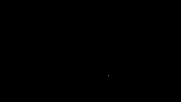 Белая линия Чемодан для путешествий и стикеров иконка выделена на черном фоне. Путешествую по багажному знаку. Значок дорожного багажа. Видеографическая анимация 4K — стоковое видео