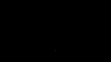 Beyaz çizgili bıyık ve sakal siyah arka planda izole edilmiş kalkan ikonunda. Berber dükkanı sembolü. Yüz kılı stili. 4K Video hareketli grafik canlandırması