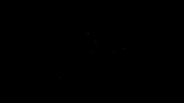 Beyaz çizgi müzik aleti davul ve but çubukları simgesi siyah arkaplanda izole edilmiş. 4K Video hareketli grafik canlandırması