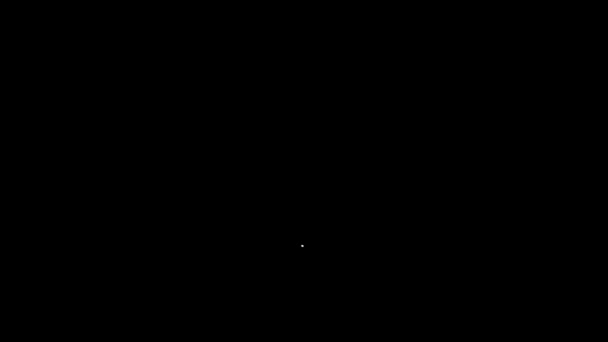 Línea blanca cuernos de ciervo en el icono del escudo aislado sobre fondo negro. Trofeo de caza en la pared. Animación gráfica de vídeo 4K — Vídeos de Stock