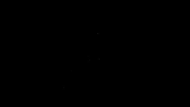 Weiße Linie Wurst auf dem Gabelsymbol isoliert auf schwarzem Hintergrund. Grillwurst und Aromaschild. 4K Video Motion Grafik Animation — Stockvideo