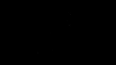 Siyah zemin üzerinde ateş ikonu olan beyaz çizgi roket gemisi. Uzay yolculuğu. 4K Video hareketli grafik canlandırması