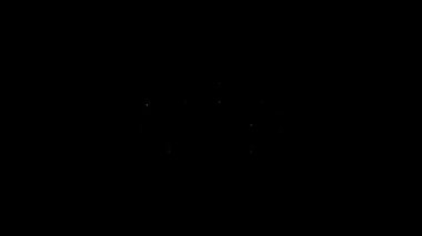 Beyaz çizgi Retro minivan simgesi siyah arkaplanda izole edildi. Eski klasik seyahat minibüsü. 4K Video hareketli grafik canlandırması