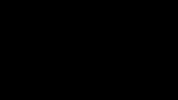 Белая линия Горящая свеча в иконке подсвечника изолирована на черном фоне. Старомодная зажженная свеча. Цилиндрическая свеча с горящим пламенем. Видеографическая анимация 4K — стоковое видео