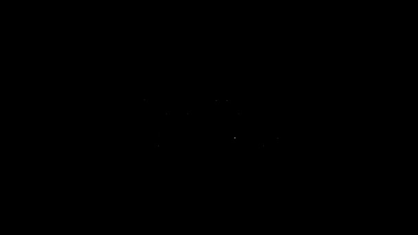 Белая линия Школа Иконка выделена на черном фоне. Символ общественного транспорта. Видеографическая анимация 4K — стоковое видео