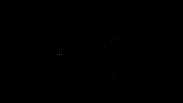 Άσπρη γραμμή εικονίδιο ζάρια παιχνίδι απομονώνονται σε μαύρο φόντο. Τζόγος. 4K Γραφική κίνηση κίνησης βίντεο — Αρχείο Βίντεο