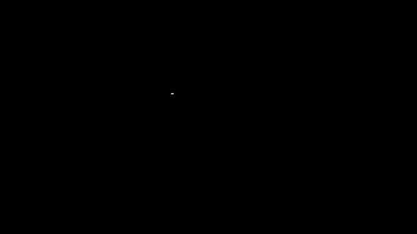 黒の背景に隔離された白いラインガスストーブのアイコン。クックトップサインだ。4つのサークルバーナーでホブ。4Kビデオモーショングラフィックアニメーション — ストック動画