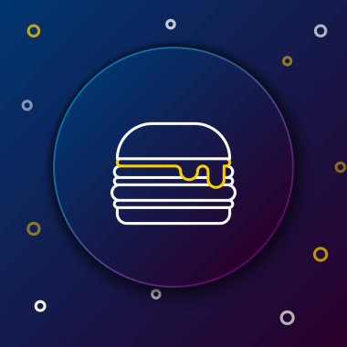 Çizgi Burger simgesi mavi arkaplanda izole edildi. Hamburger ikonu. Çizburger sandviç tabelası. Fast food menüsü. Renkli taslak konsepti. Vektör