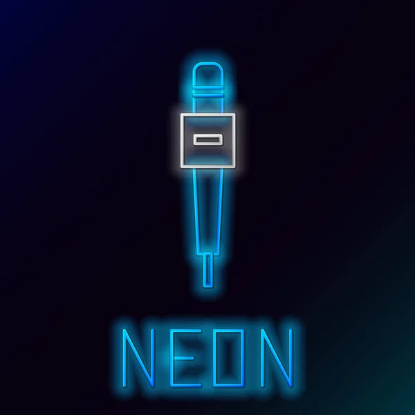 Glödande neon linje Mikrofon ikon isolerad på svart bakgrund. På radiomikrofon. Talarskylt. Färgstarkt skisskoncept. Vektor — Stock vektor