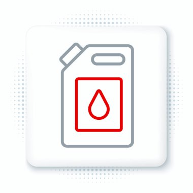 Motor makine yağı simgesi için çizgi kutusu beyaz arkaplanda izole edildi. Benzin bidonu. Yağ değiştirme ve onarım servisi. Motor yağı işareti. Renkli taslak konsepti. Vektör