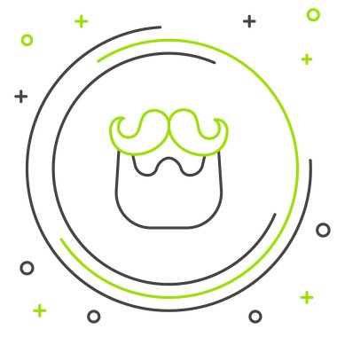 Beyaz arka planda çizgi bıyığı ve sakal simgesi izole edildi. Berber dükkanı sembolü. Yüz kılı stili. Renkli taslak konsepti. Vektör