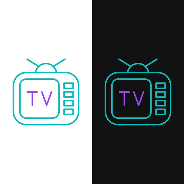 Line Retro tv ikon elszigetelt fehér és fekete háttér. Televíziós jel. Színes vázlat koncepció. Vektor — Stock Vector