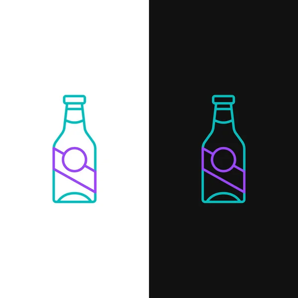 Linia Piwo butelka ikona izolowane na białym i czarnym tle. Kolorowy koncept. Wektor — Wektor stockowy