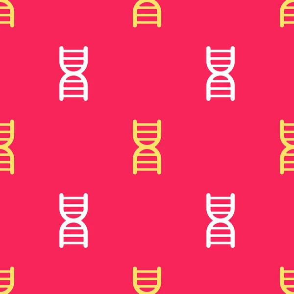 Yellow DNA symbol icon isolated seamless pattern on red background. Vector — Stock Vector
