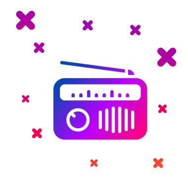 Beyaz arkaplanda anten simgesi olan renkli radyo. Kademeli rastgele dinamik şekiller. Vektör