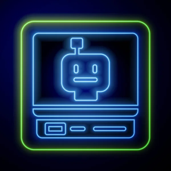 Icono brillante robot de neón aislado sobre fondo azul. Inteligencia artificial, aprendizaje automático, computación en nube. Vector — Vector de stock