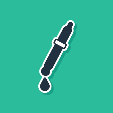 Mavi Pipette simgesi yeşil arkaplanda izole edildi. Tıbbi elementler, kimya laboratuarı ekipmanları. Damlalı boru. Tıp sembolü. Vektör