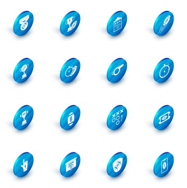 Set Ödülü kupası ve Amerikan futbol topu, planlama stratejisi konsepti, futbol, kronometre, Stopwatch ve Whistle ikonu. Vektör