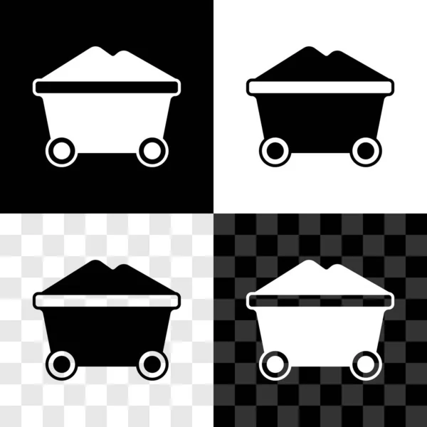 Kömür madeni ikonunu siyah beyaz, şeffaf arkaplanda izole et. Fabrika kömür madeni vagonu. Vektör — Stok Vektör