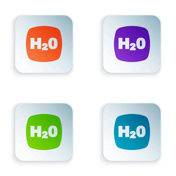 Color Fórmula química para gotas de agua Icono en forma de H2O aislado sobre fondo blanco. Establecer iconos de colores en botones cuadrados. Vector — Archivo Imágenes Vectoriales