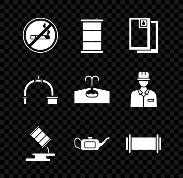 Set Zákaz kouření, barel olej, únik, kanystr pro motor, Průmysl potrubí, a ventil a Oilfield ikona. Vektor — Stockový vektor