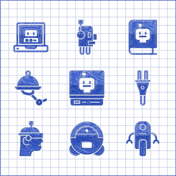 ロボット、掃除機、電気プラグ、スマートグラス、ウエイターロボット、ユーザーマニュアル、作成アイコンを設定します。ベクトル — ストックベクタ
