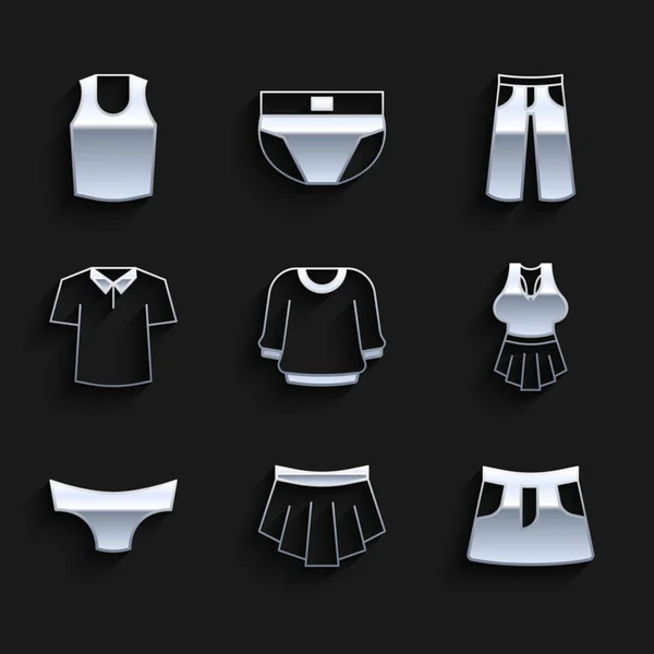 Set Sweater, Rok, Onderhemd, Heren onderbroek, Shirt, Broeken en icoon. Vector — Stockvector
