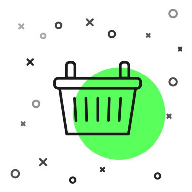 Siyah çizgi bisiklet sepeti simgesi beyaz arkaplanda izole edilmiş. Vektör