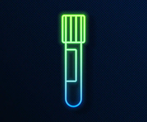 Leuchtende Neon Line Reagenzglas und Kolben chemischen Labortest Symbol isoliert auf blauem Hintergrund. Laborgläser. Vektor — Stockvektor