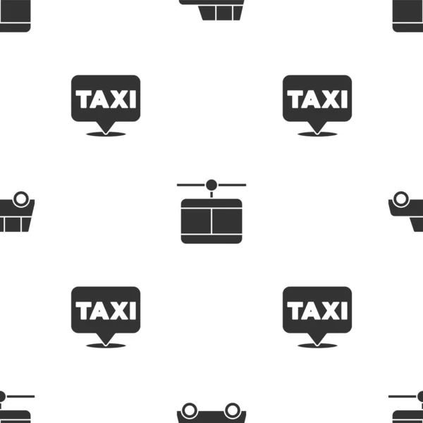 Set Car, Cable car and Location with taxi on seamless pattern. Vector — Stock Vector
