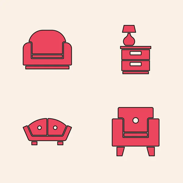 Set Armchair, , Furniture nightstand with lamp and Sofa icon. Вектор — стоковий вектор