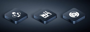 Isometric Pie grafik bilgisini ve Fabrika simgesini ayarla. Vektör